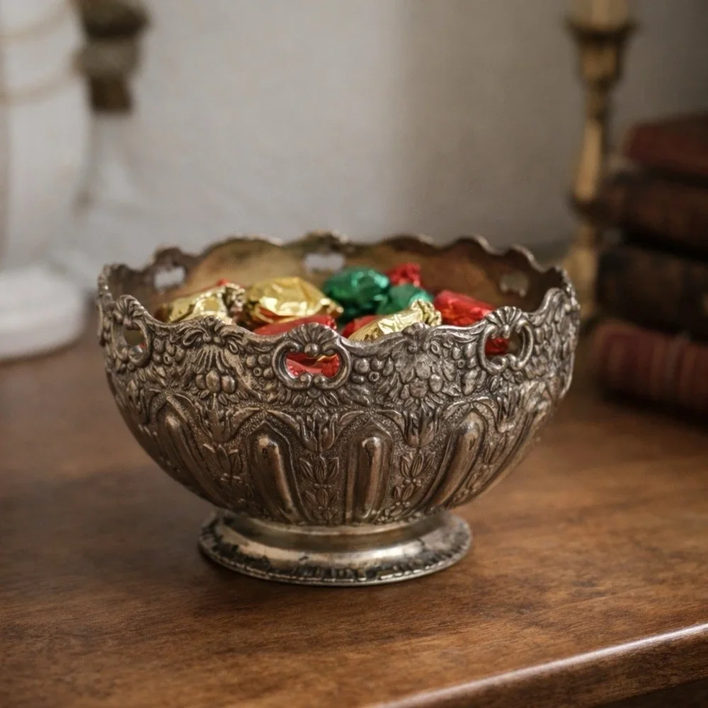 VTG Raimond Silverplate Ornate Footed Bowl Vintage‎ Tarnished Patina Pierced Rim